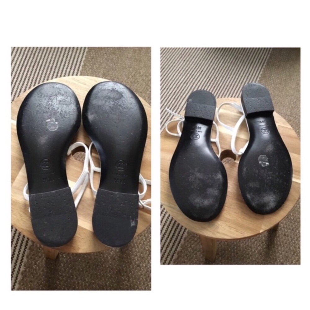 CHANEL AUTHENTIC THONG LAMSKIN WHITE SANDALS SILVER METAL SIZE 38.5-8.5C W/BOX - Picture 9 of 15